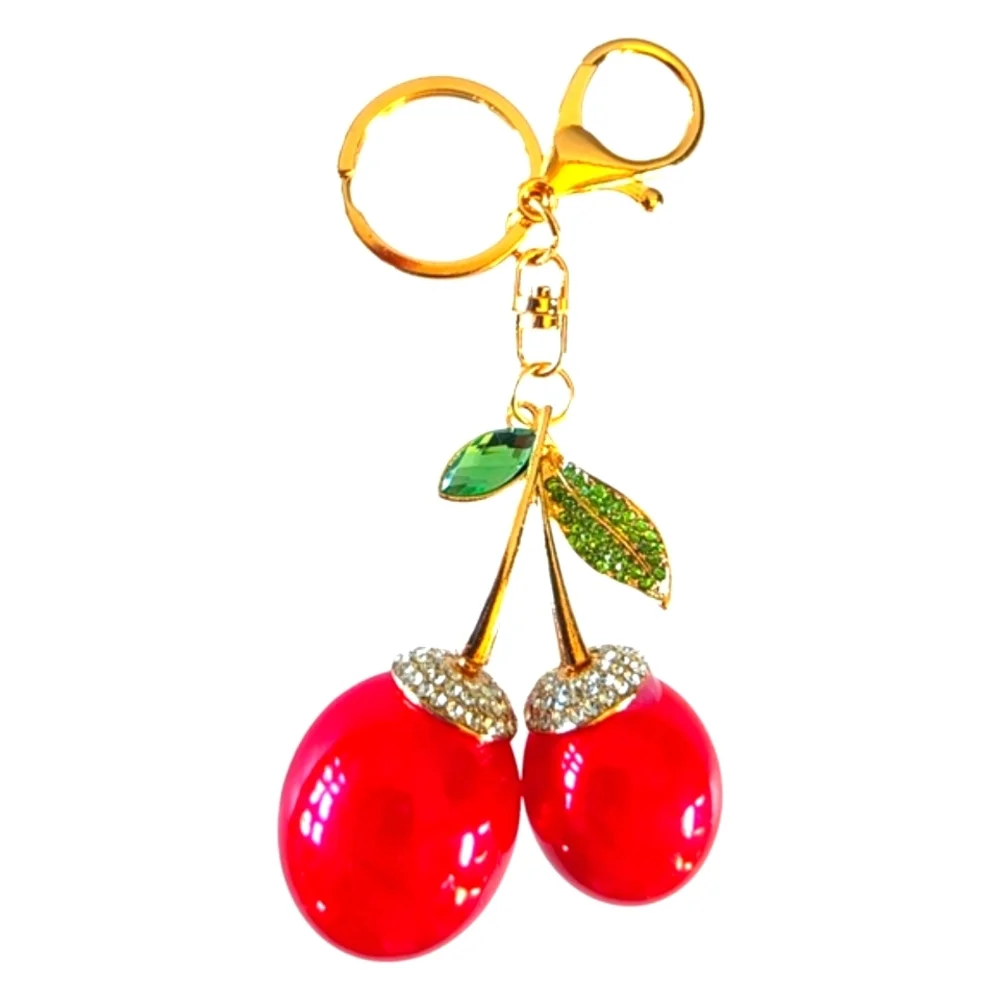 Bright Red Fashion Large Cherries Purse Charm Keychain